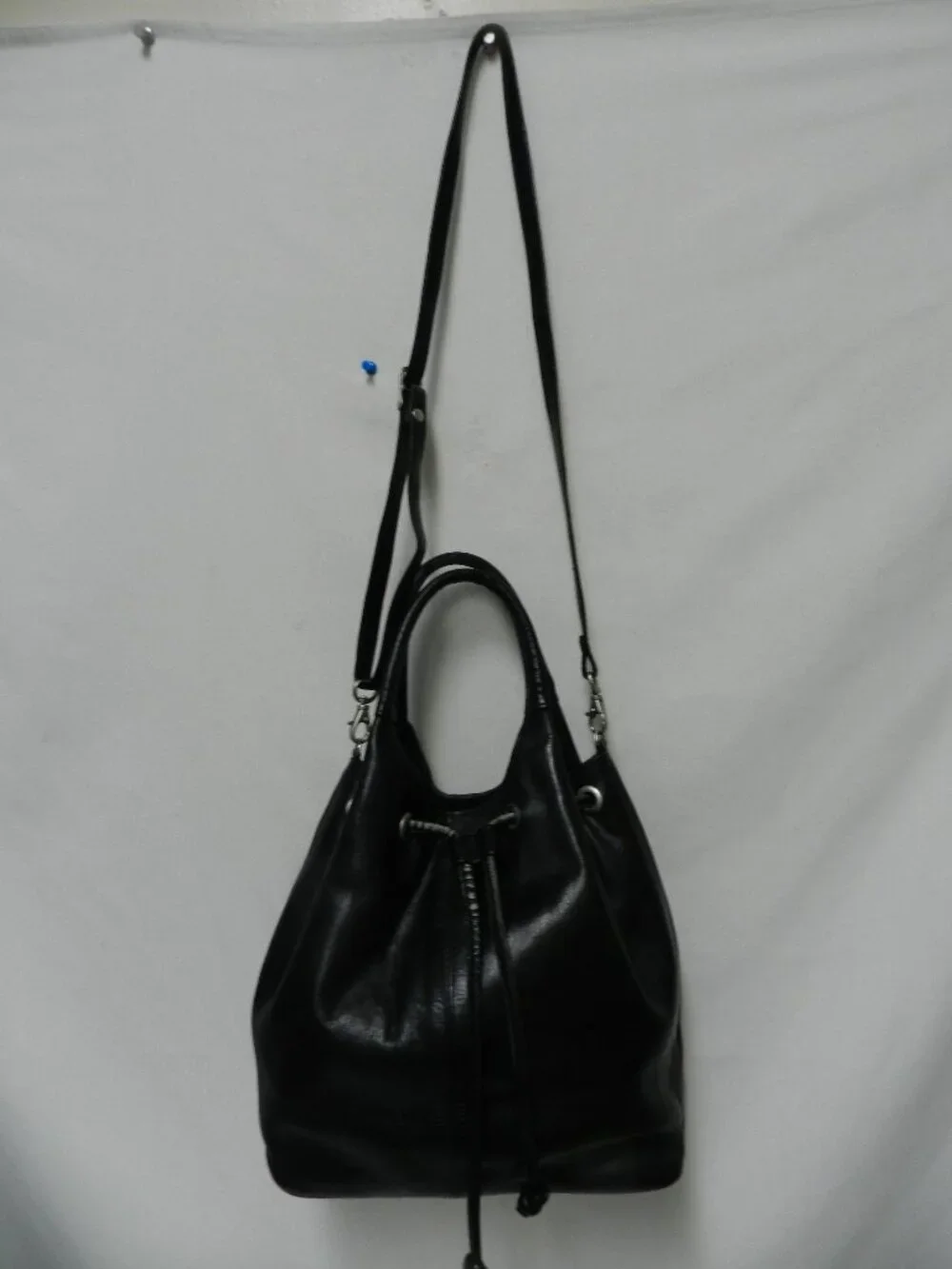 Crossing Pointe Vintage Leather drawstring bucket shoulder bag purse satchel
